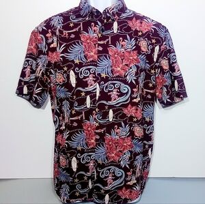 M&S XMAS FLORIDA SURFING SANTA SHORT SLEEVE BUTTON DOWN SHIRT